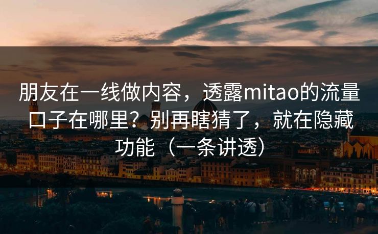 朋友在一线做内容,透露mitao的流量口子在哪里?别再瞎猜了,就在隐藏功能(一条讲透) 朋友在一线做内容,透露mitao的流量口子在哪里?别再瞎猜了,就在隐藏功能(一条讲透)